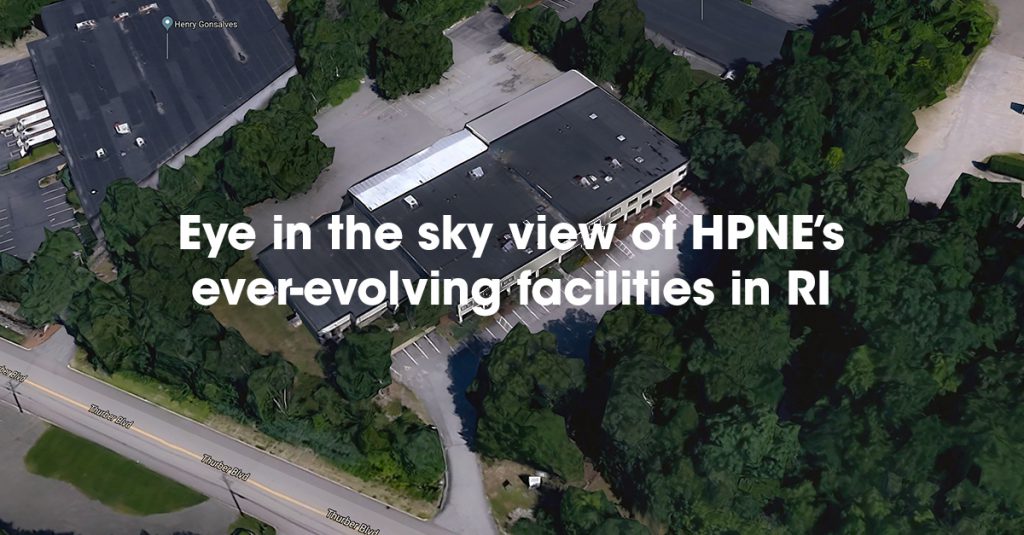 Eye in the sky view of HPNE's ever-evolving facilities in RI. Photo: an overhead shot of the HPNE Cleanroom facility. 